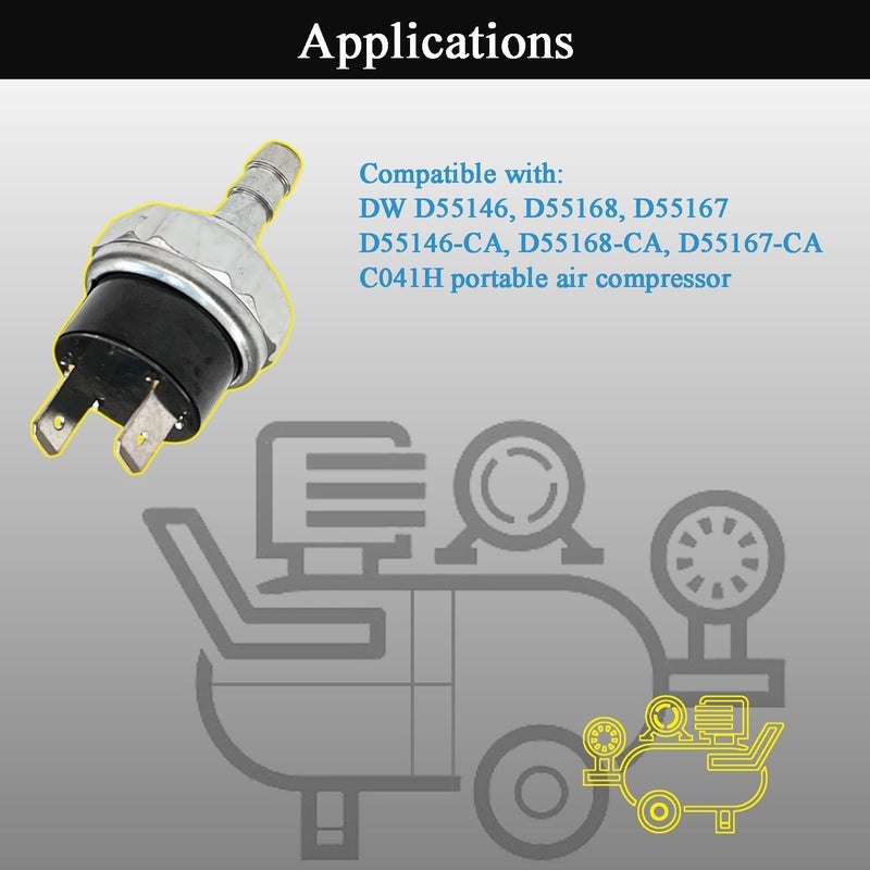 LLANNDER 160-200 PSI Air Compressor Micro Pressure Power Switch for Dewalt Porter Air Compressor Pressure Switch D55168 Replaces # N003990 - Image 5